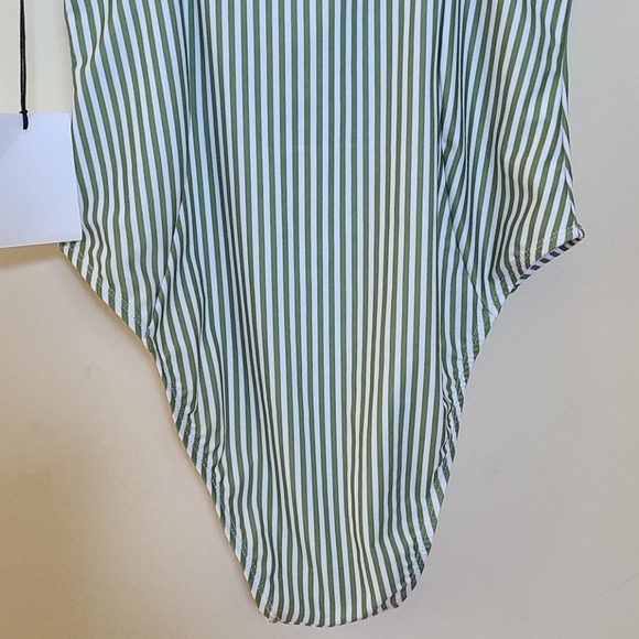 Onia Green Striped Isabella High Leg Bathingsuit - Picture 6 of 9